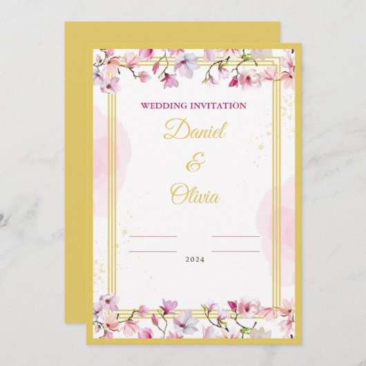 Bloem bruiloft uitnodiging Sjabloon. (Voorkant / Achterkant)