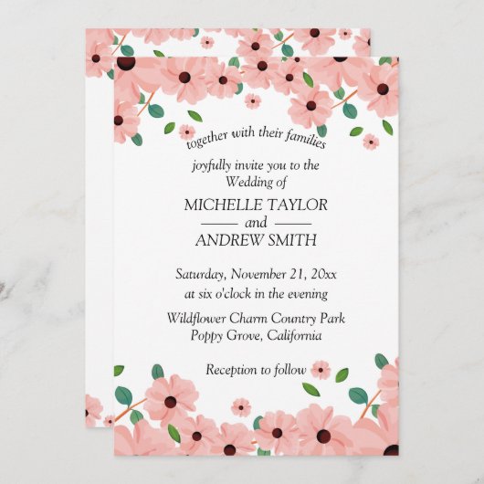 Bloem bruiloft Vector uitnodiging (Voorkant / Achterkant)