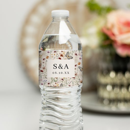Bloem Bruiloft Waterfles Label Etiket