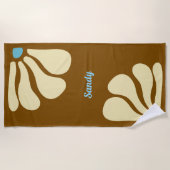 Bloem bruin &hemelblauw monogram naam  strandlaken (Voorkant)