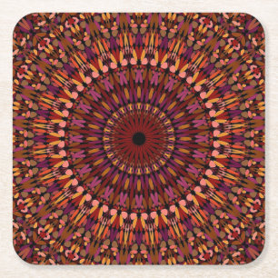 Bloem Bruin Mandala Ontwerp Kartonnen Onderzetters