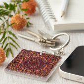 Bloem Bruin Mandala Ontwerp Sleutelhanger (Voorkant Rechts)