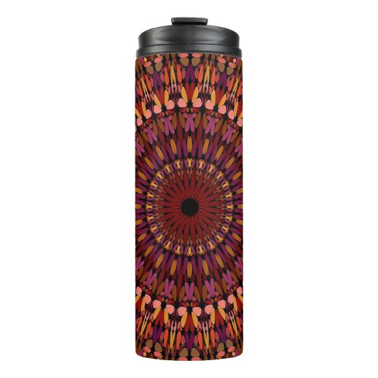 Bloem Bruin Mandala Ontwerp Thermosbeker (Voorkant)