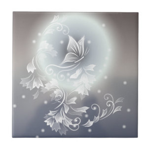 Bloem Butterfly Grijs Blauw Dier Fantasy Tegeltje
