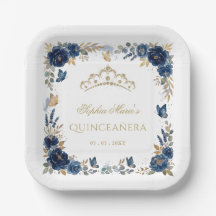 Bloem Butterfly Navy Gouden Tiara Quinceañera