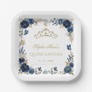 Bloem Butterfly Navy Gouden Tiara Quinceañera Papieren Bordje