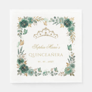 Bloem Butterfly Smaragd Gouden Tiara Quinceañera Servet