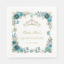 Bloem Butterfly Teal Gouden Tiara Quinceañera