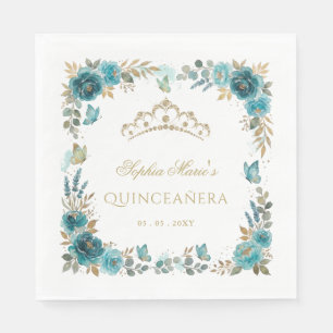 Bloem Butterfly Teal Gouden Tiara Quinceañera Servet