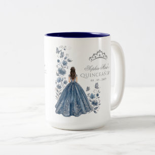 Bloem Butterfly Zilveren Blauwe Tiara Quinceañera Tweekleurige Koffiemok