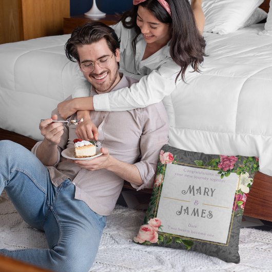 Bloem cadeau tekst Huwelijk jubileum geschenk Grij Kussen