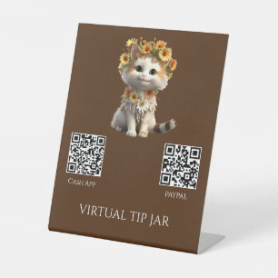 Bloem Cat QR Code Virtual Tip Jar Tafelblad Sign Reclamebord Met Voetstuk