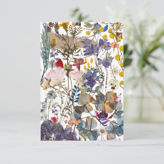 Bloem collage Hartelijk dank (wit) Bedankkaart (Staand voorkant)