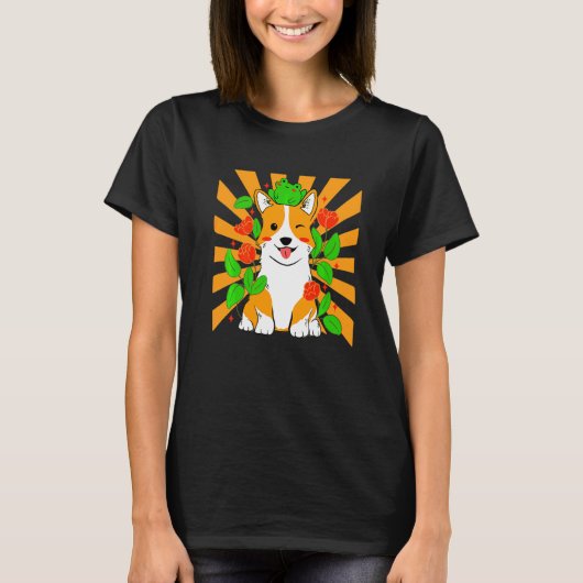 Bloem Corgi Hond   T-shirt (Voorkant)