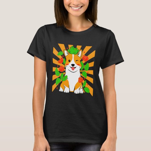 Bloem Corgi Hond T-shirt (Voorkant)