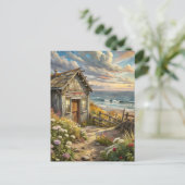 Bloem cottage aan het kuststrand  briefkaart (Staand voorkant)