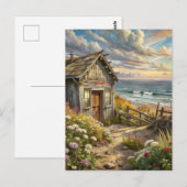 Bloem cottage aan het kuststrand  briefkaart (Voorkant / Achterkant)