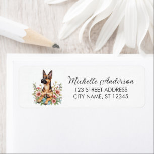 Bloem Cute Duitse Herdershond Retouradres Etiket