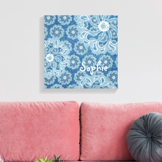 Bloem & denim vervaagd aqua vierkant canvas wrap (Insitu (Woonkamer))