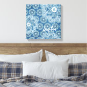 Bloem & denim vervaagd aqua vierkant canvas wrap (Insitu (Slaapkamer))