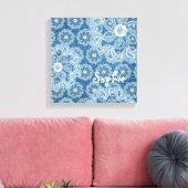 Bloem & denim vervaagd aqua vierkant canvas wrap afdruk (Insitu (Woonkamer))