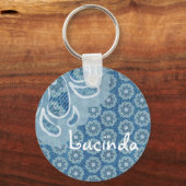 Bloem & denim vervaagde aqua naam sleutelhanger (Voorkant)