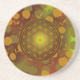 bloem des levens, chakra,zen,heilige geometrie, zandsteen onderzetter