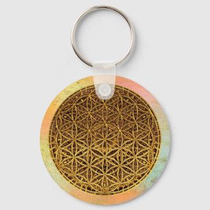 Bloem des Levens / Flower Of Life - medaille goud Sleutelhanger