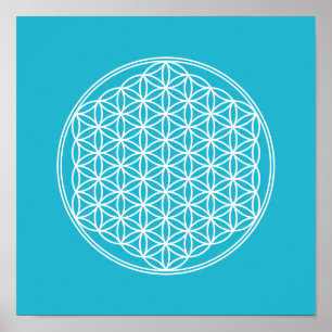 Bloem des Levens - in wit - geometrisch patroon Poster