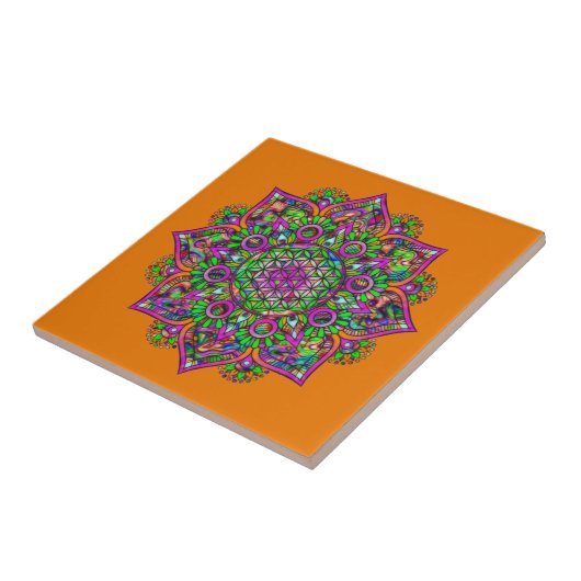 Bloem Des Levens - Indiase Mandala 1 Tegeltje (Zijkant)
