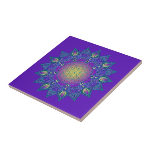Bloem Des Levens - Indiase Mandala 3 Tegeltje (Zijkant)