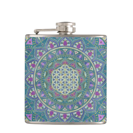 Bloem Des Levens - Mandala India-stijl 1 Heupfles (Voorkant)
