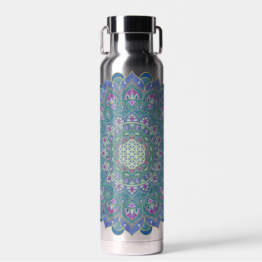 Bloem Des Levens - Mandala India Stijl 1 Waterfles (Voorkant)