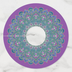 Bloem Des Levens - Mandala India Stijl 1 Wijnglaslabel