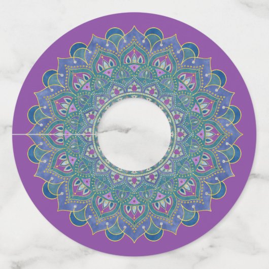 Bloem Des Levens - Mandala India Stijl 1 Wijnglaslabel (Voorkant)