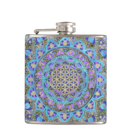 Bloem Des Levens - Mandala India Stijl 2 Heupfles (Voorkant)