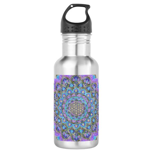 Bloem Des Levens - Mandala India Stijl 2 Waterfles (Voorkant)