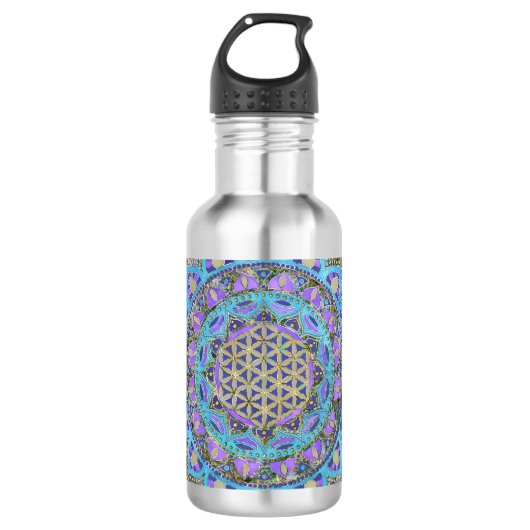 Bloem Des Levens - Mandala India Stijl 2 Waterfles (Voorkant)