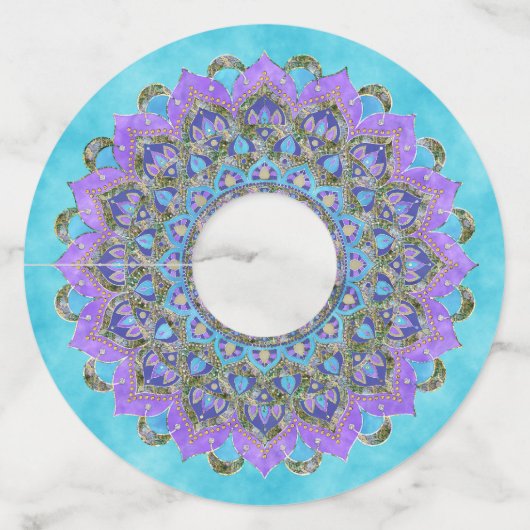 Bloem Des Levens - Mandala India Stijl 2 Wijnglaslabel (Voorkant)
