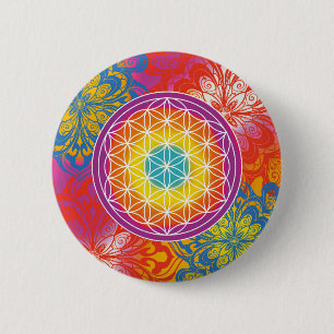 Bloem des levens mandala zen ronde button 5,7 cm