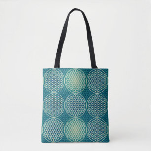 Bloem des Levens - stempelpatroon - cyaanblauw Tote Bag