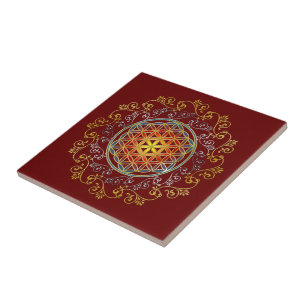 Bloem Des Levens - Vintage Ornamenten Mandala 1 Tegeltje