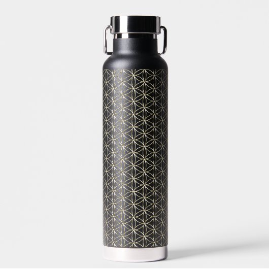 Bloem Des Levens - wit gouden patroon Waterfles (Voorkant)