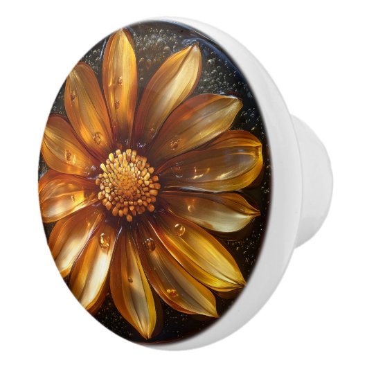 Bloem Donker Amber patroon Keramische Knop (Rechts)