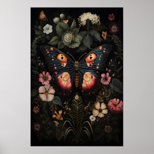 Bloem Donkere Vlinder, Droevige Mot Muurprint Poster