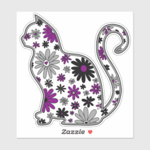 Bloem doodle kat LGBTQ+ Ace Pride Vlag Sticker