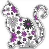 Bloem doodle kat LGBTQ+ Ace Pride Vlag Sticker (Voorkant)
