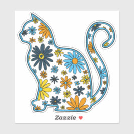 Bloem doodle kat LGBTQ+ AroAce Sunset Pride Vlag Sticker