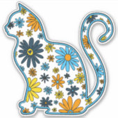 Bloem doodle kat LGBTQ+ AroAce Sunset Pride Vlag Sticker (Voorkant)