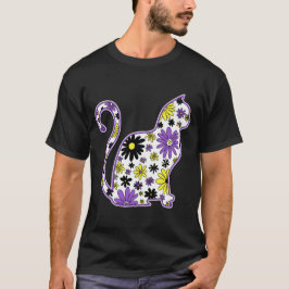 Bloem doodle kat LGBTQ+ Nonbinary Pride Vlag T-shirt